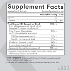 Sports Research Total Omega-3 Alaska pollock oil purity and freshness focus.