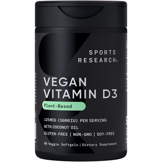 Sports Research vegan vitamin D3 front bottle with 60 softgels