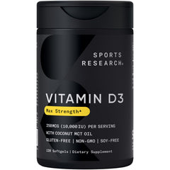 Sports Research Vitamin D3 10,000 IU with Coconut MCT Oil bottle front
