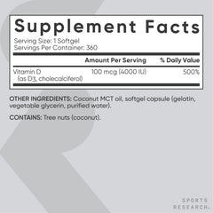Ingredient panel highlighting D3 and MCT oil