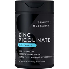Hero image of Sports Research Zinc Picolinate 50mg with Organic Coconut Oil and 60 softgels