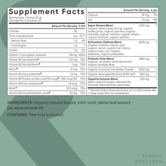 Prebiotic fiber from baobab and Jerusalem artichoke in greens powder