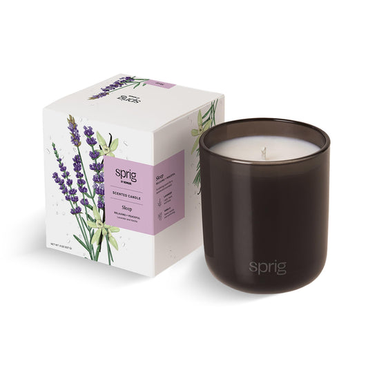 Lavender and vanilla Sprig by Kohler Sleep candle in an 8 oz glass jar