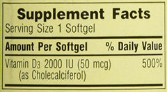 Close-up of Vitamin D3 softgels in Spring Valley Twin Pack