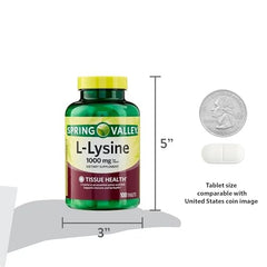 Back label with supplement facts for Spring Valley L-Lysine 1000 mg