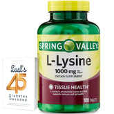 Front view of Spring Valley L-Lysine 1000 mg bottle with 100 tablets