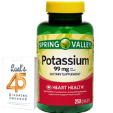 Front label of Spring Valley Potassium Caplets 99 mg, 250-count bottle