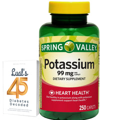 Front label of Spring Valley Potassium Caplets 99 mg, 250-count bottle