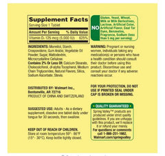 Nutritional facts panel for Spring Valley Vitamin D3 bottle