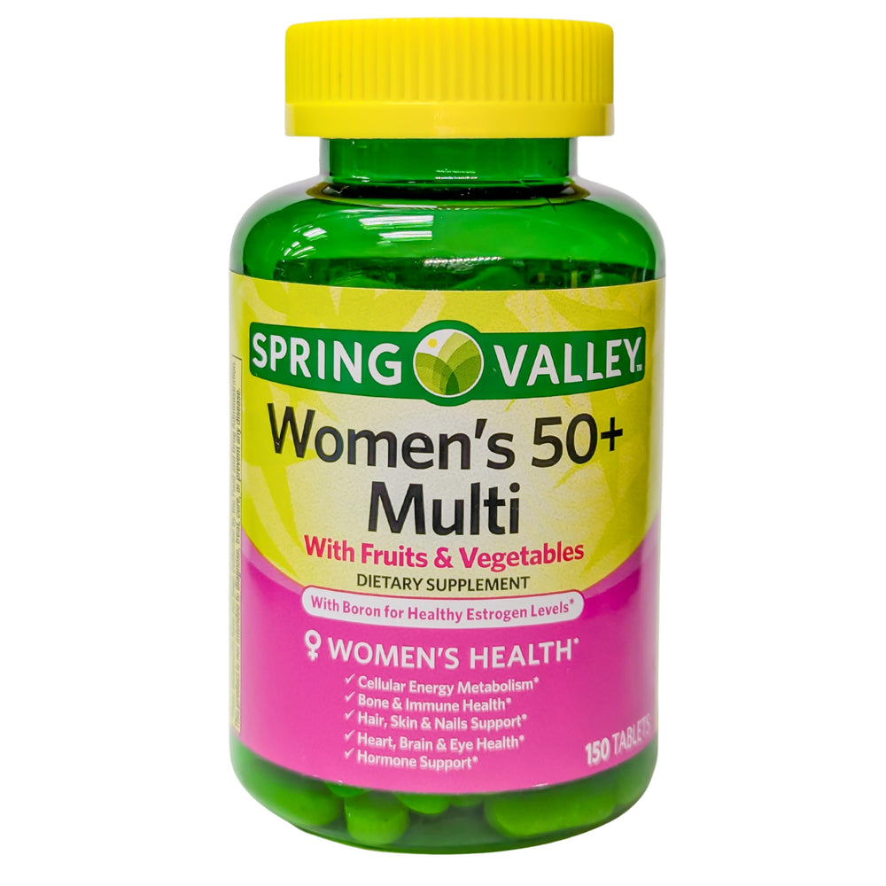 Spring Valley Women's 50+ Multi with Fruits & Vegetables bottle and tablets