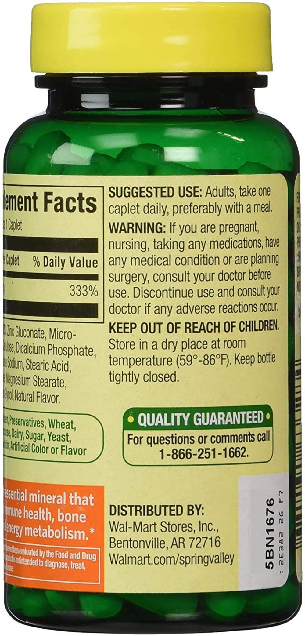 Natural zinc ingredients used in Spring Valley supplement