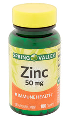 Side view of zinc tablets with 50 mg dosage