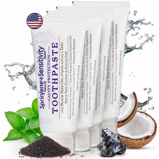 SprinJene Sensitivity Relief toothpaste 4-pack packaging