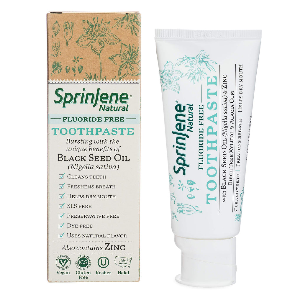 Front view of SprinJene Fluoride-Free Clove & Mint toothpaste 4-pack