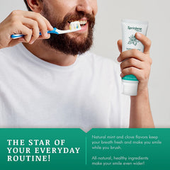 USA-made badge on SprinJene toothpaste packaging