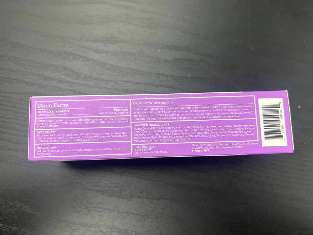 Natural ingredients shown on label