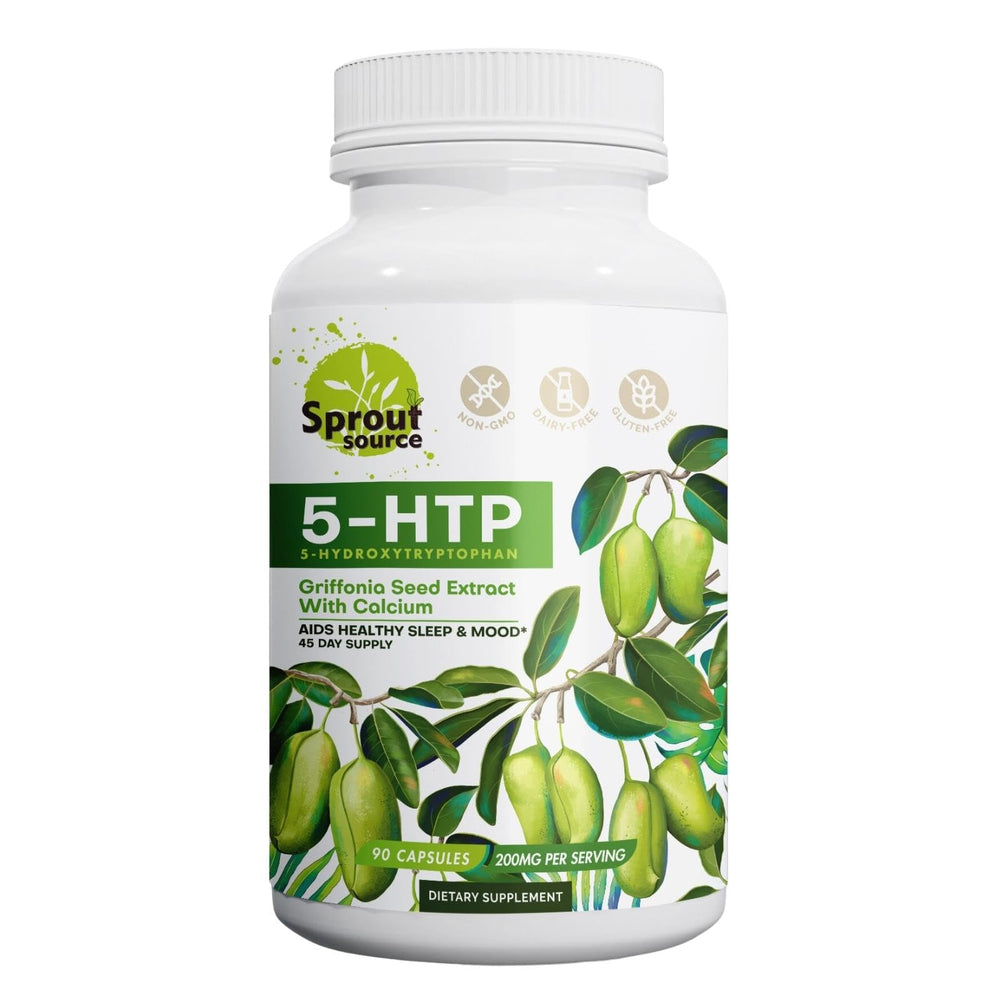 Sprout Source 5-HTP supplement bottle front view