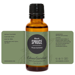 Close-up of Spruce-Black essential oil bottle