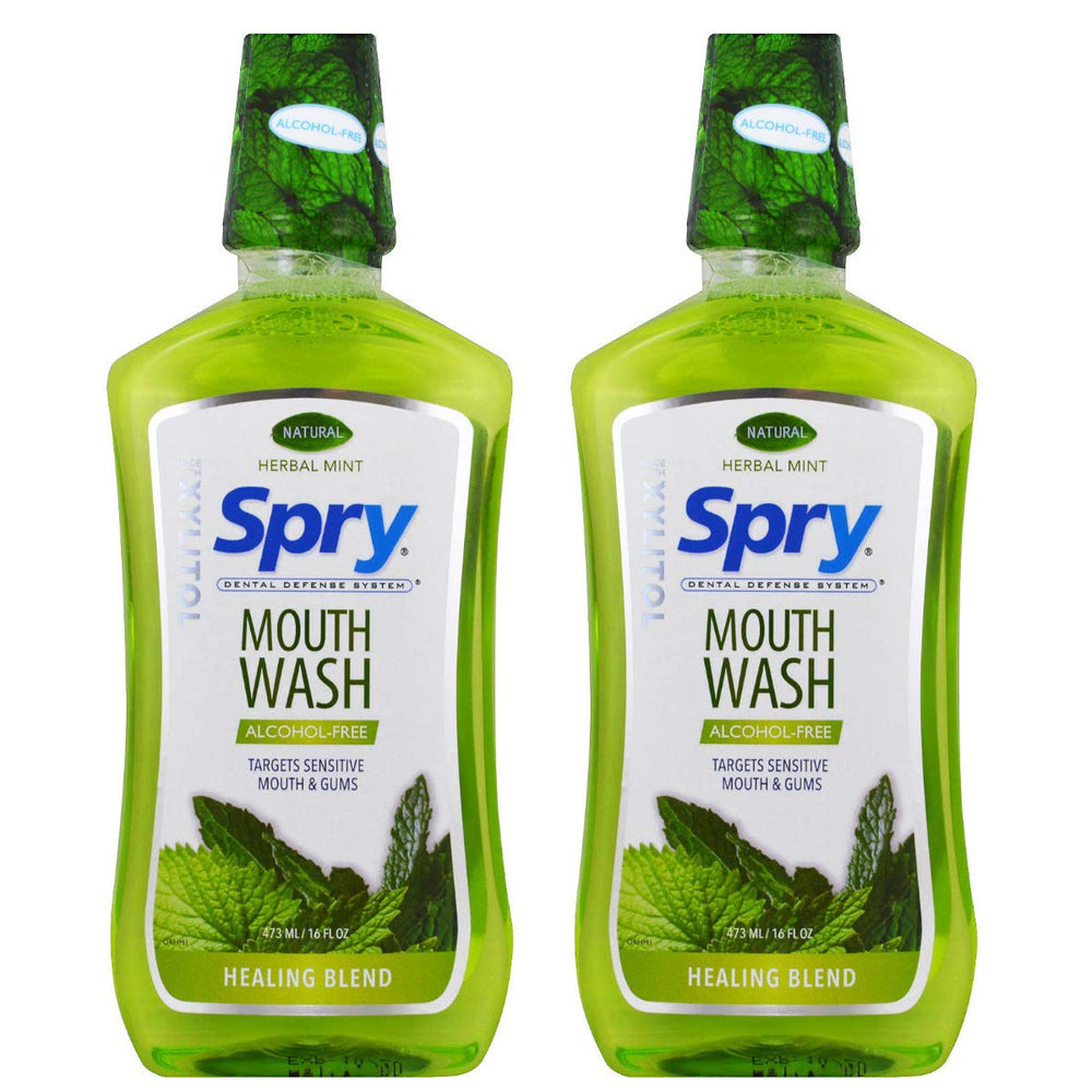 Spry Natural Xylitol Mouthwash bottle with mint label