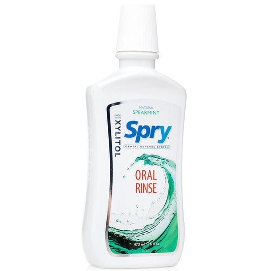 Bottle of Spry Natural Xylitol Mouthwash with Spearmint flavor, 16 oz