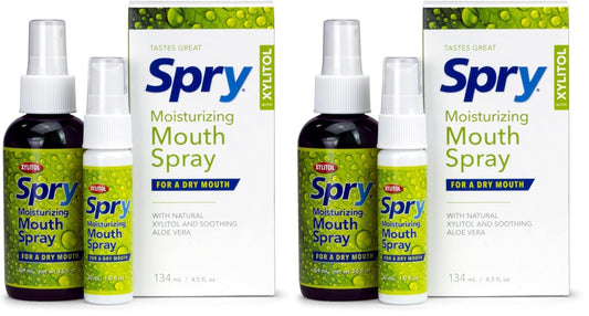 Spry Natural Xylitol Dry Mouth Spray bottle, pack of 2, front view