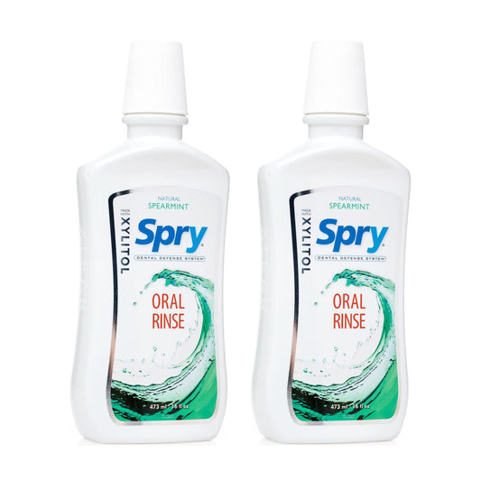 Bottle of Spry Natural Xylitol Mouthwash Spearmint 16 oz – 2 pack