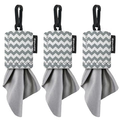 SPUDZ Classic microfiber lens cleaner with clip-on pouch in gray chevron, 6x6 inches, 3-pack - front view