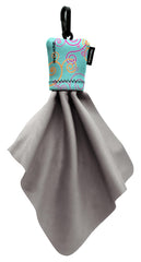 SPUDZ Classic microfiber lens cleaner in clip-on pouch with baby blue swirls, 6x6 inches