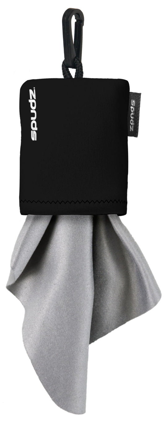 SPUDZ Classic Microfiber Lens Cleaner clip-on pouch in black (6x6 inches)