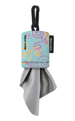 SPUDZ Classic microfiber lens cleaner with clip-on pouch in baby blue swirl design