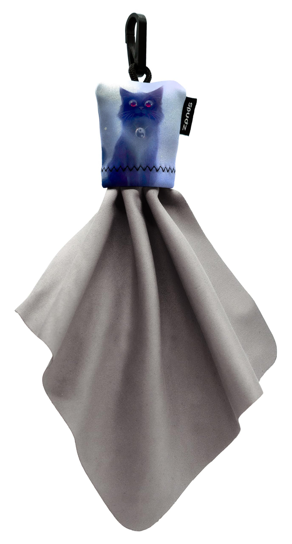 SPUDZ Classic microfiber lens cleaner with clip-on pouch – front view