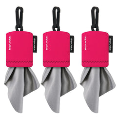 SPUDZ Classic pink microfiber lens cleaner with clip-on pouch and 6x6 inch cloth