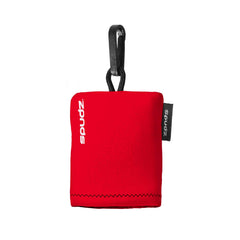 Red SPUDZ microfiber cloth, 10x10, attached to a closable neoprene pouch