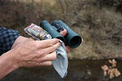 Premium microfiber cloth secured inside the pouch with a clip