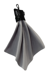 Close-up of SPUDZ Ultra microfiber lens cleaner attached to a closable neoprene pouch