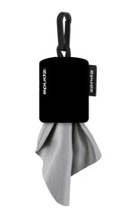 Front view of SPUDZ Ultra closable neoprene pouch with 6x6 inch microfiber cloth (black) – 2-pack
