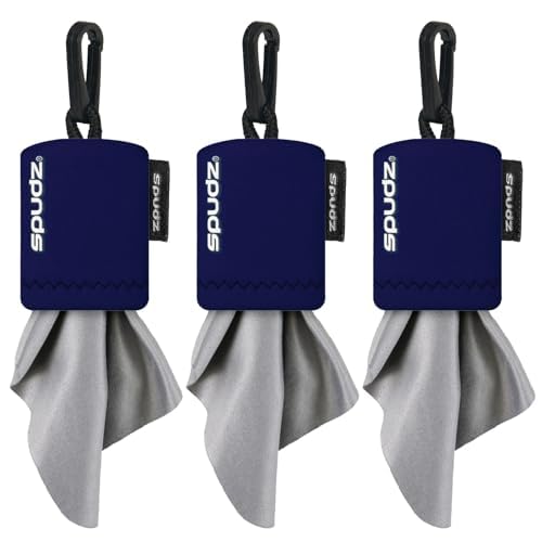 SPUDZ Classic microfiber lens cleaner with navy blue clip-on pouch (6x6 inches, 3-pack)