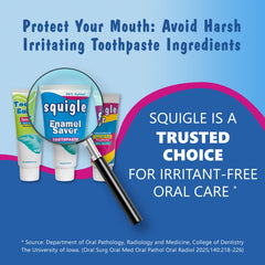 Label indicating 36% xylitol by weight in Squigle toothpaste