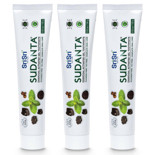 Front view of Sri Sri Tattva Sudanta Charcoal Toothpaste Gel 100g Pack of 3