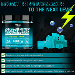 Vegan, sugar-free blueberry Creatine Monohydrate Gummies in bottle