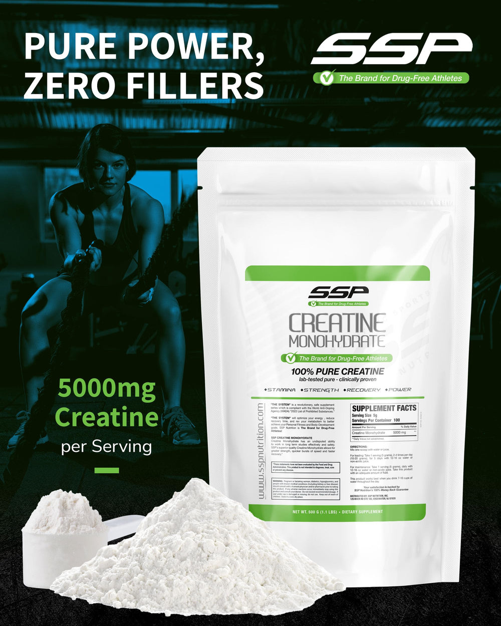 Creatine powder being scooped for mixing