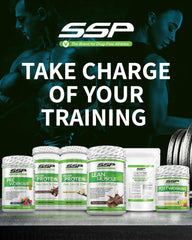 SSP Creatine Monohydrate product on gym table with scoop