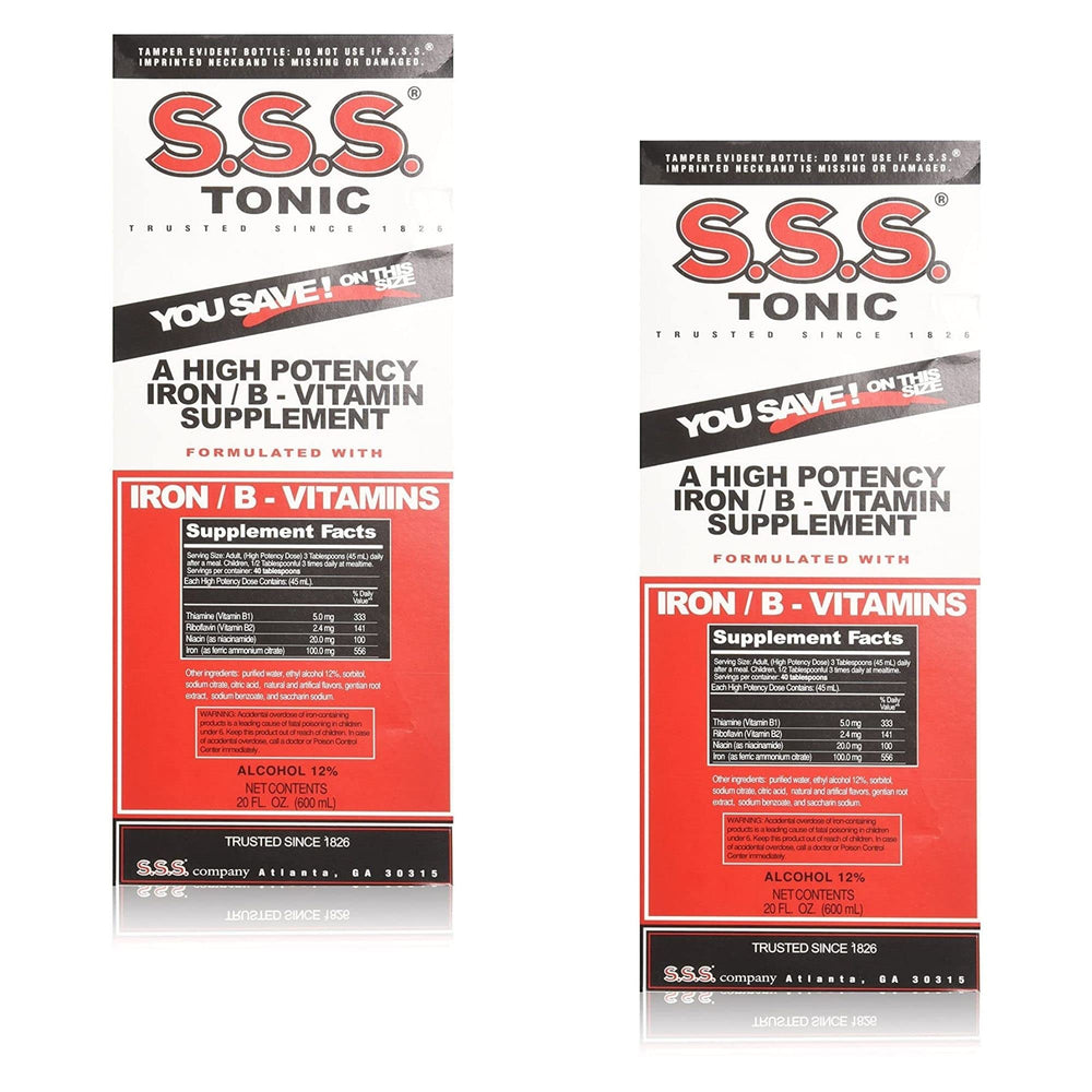 S.S.S. Tonic Iron and Vitamin B Liquid — front view of 20 oz pack of 2