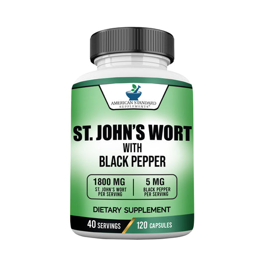St. John’s Wort 1800mg per serving with Black Pepper Extract – 120 vegan capsules