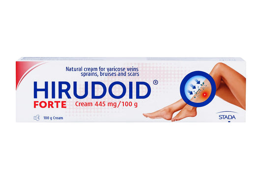 STADA HiruCream Forte 100 g jar for bruise relief and comfort after sprains.