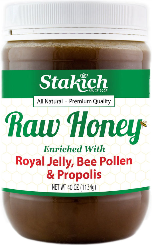 Stakich Royal Jelly, Bee Pollen, and Propolis Raw Honey 40 oz jar