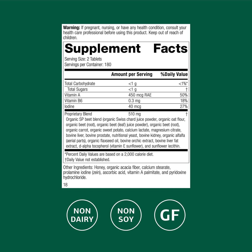 Back of bottle showing ingredients for A-F Betafood