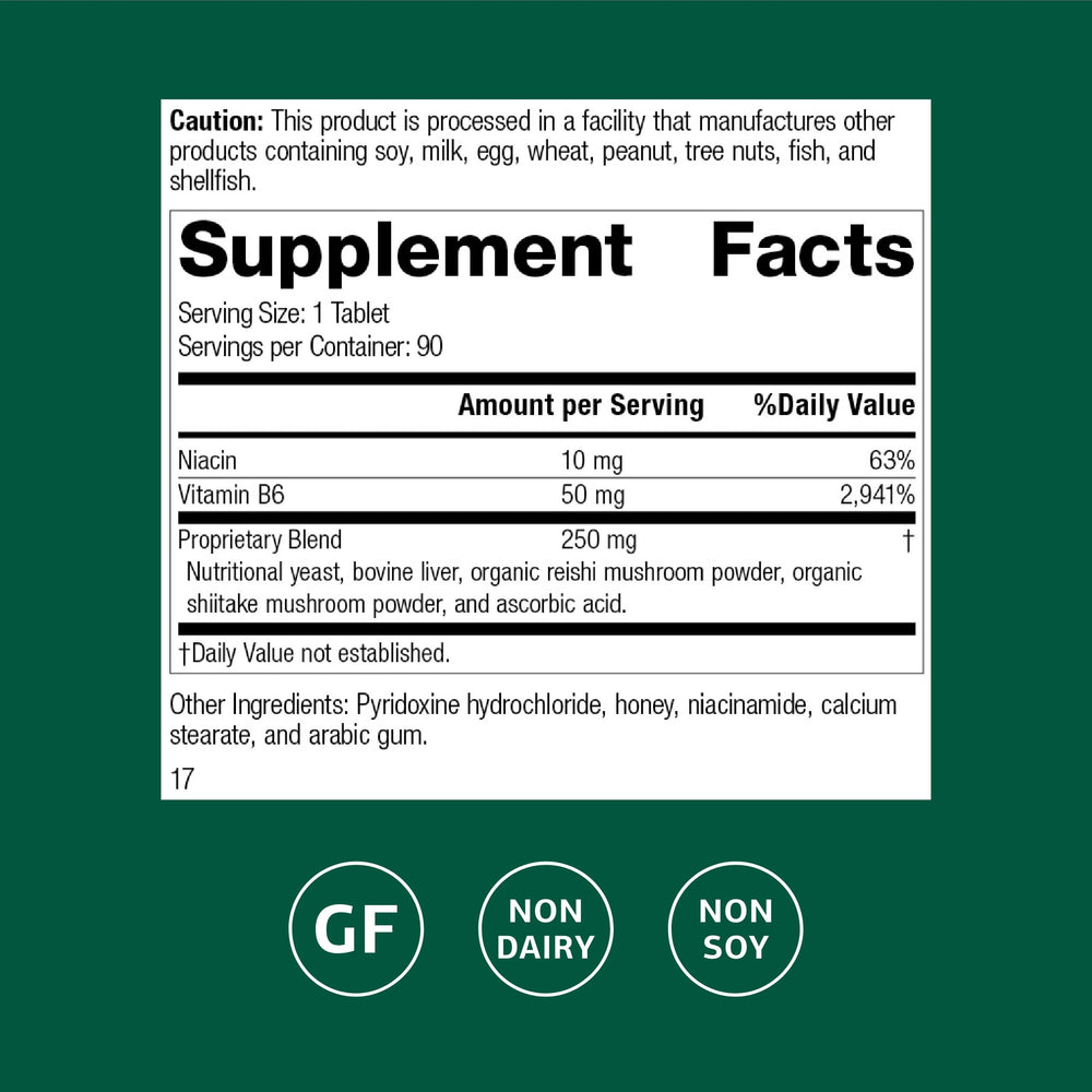 Close-up of B6-Niacinamide supplement bottle label