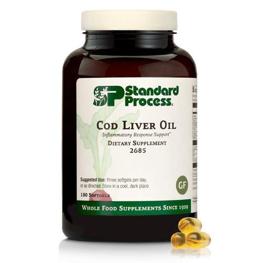 Standard Process Cod Liver Oil bottle with 180 softgels