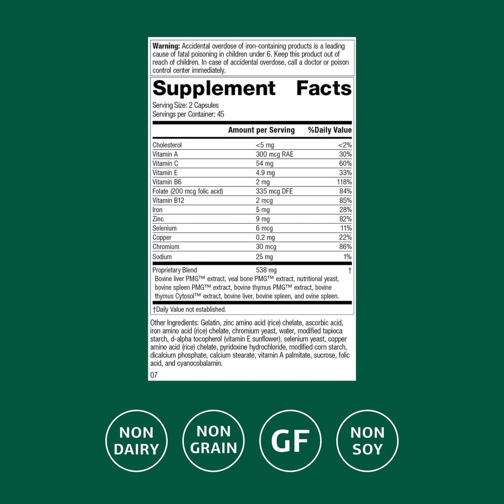 Close-up of zinc, iron and folate ingredients